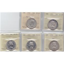 Lot of Five ICCS Graded Fifty Cents