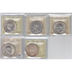 Lot of Five ICCS Graded Silver Dollars