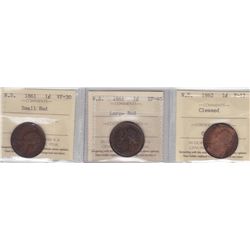 Lot of 3 ICCS Graded Nova Scotia One Cents