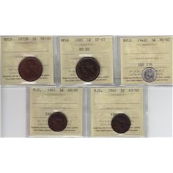 Lot of Five ICCS Graded Provincial Coins