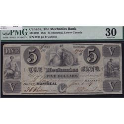 1837 Mechanics Bank $5