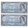 Image 1 : Lot of Two Consecutive $5 Devil's Face Notes