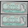 Image 1 : Lot of Two Consecutive 1954 Bank of Canada $1 Replacement Notes