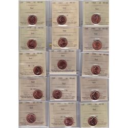 Lot of Fifteen ICCS MS-66 Graded One Cents