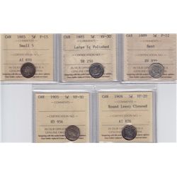Lot of Five ICCS Graded Five Cents