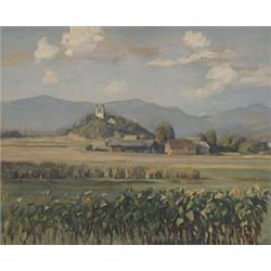 Zerritsch, Fritz (Bécs, 1888 - 1985), Táj templommal és napraforgókkal