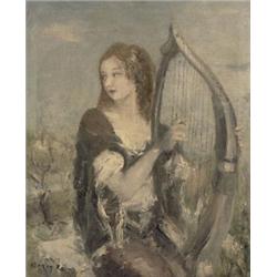 Náray Aurél  (Budapest, 1883 - Budapest, 1948), Leány hárfával