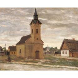 Áldor János László (Nagyigmánid, 1895 - 1944), Falusi utca templommal, 1923