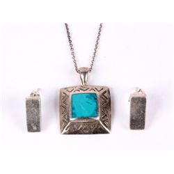 Navajo Turquoise and Silver Earrings with Necklace
