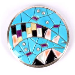 Native American Zuni Sterling Inlayed Belt Buckle