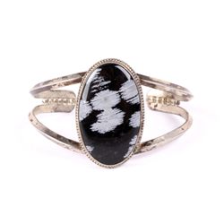 Snowflake Obsidian Silver Bracelet