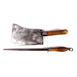 Antique Meat Cleaver and Sharpening Steel