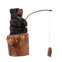 Carved Black Bear Fishing
