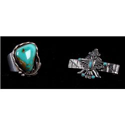Navajo Sterling Silver & Turquoise Ring & Tie Clip