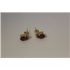 Image 1 : ONE PAIR OF 14KT YELLOW GOLD RUBY AND DIAMOND SET EARRINGS. THE PAIR IS SET WITH 2 OVAL MIXED CUT