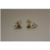 Image 2 : ONE PAIR OF 14KT YELLOW GOLD WHITE CULTURED PEARL AND DIAMOND SET EARRINGS. 2 ROUND WHITE CULTURED