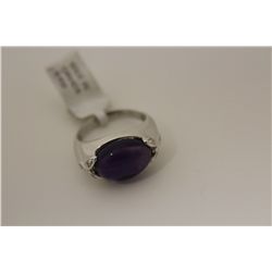 ONE 14KT WHITE GOLD NATURAL AMETHYST AND DIAMOND SET LADIES DRESS RING. SET WITH 6 ROUND BRILLIANT