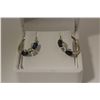 Image 1 : ONE PAIR OF 14KT WHITE GOLD NATURAL BLUE SAPPHIRE AND AQUAMARINE HOOP STYLE EARRINGS. SET WITH 4