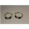Image 2 : ONE PAIR OF 14KT WHITE GOLD NATURAL BLUE SAPPHIRE AND AQUAMARINE HOOP STYLE EARRINGS. SET WITH 4