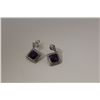 Image 1 : ONE PAIR OF 10KT WHITE GOLD AMETHYST AND DIAMOND SET DANGLING EARRINGS. SET WITH 10 SINGLE CUT