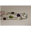 Image 2 : ONE 10KT WHITE GOLD NATURAL COLOURED GEMSTONE AND WHITE FRESH WATER CULTURED PEARL NECKLACE. SET