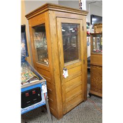 ORIGINAL OAK TELEPHONE BOOTH, FROM CN STATION WINNIPEG WITH VINTAGE PAYPHONE