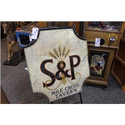 ORIGINAL EARLY ENGLISH PUB SIGN, STEEL FRAME S & P MILE CROSS