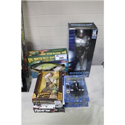 TOY LOT OF MISC. ACTION FIGURES- BIG MOUTH BASS, ROBOCOP, INDIANA JONES ETC.