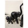 Image 3 : 3 HAND CARVED EBONY ELEPHANT WITH TRUNK EXTENDED, 18" TALL (TO TOP OF TRUNK) IVORY INLAID INTO FEET