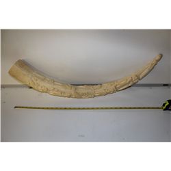 AFRICAN CARVED IVORY TUSK 32" LONG