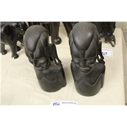 PAIR OF HAND CARVED EBONY MASAI WOMEN BUSTS 11  TALL