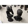 Image 1 : HAND CARVED EBONY "OLD MAN ON STUMP" 9" TALL AND FEMALE BUST 7 1/2" TALL