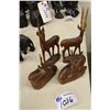 Image 1 : LOT OF 4 HAND CARVED WOODEN GAZELLES- 2 SITTING, 2 STANDING (ONE WITH BROKEN HORN)