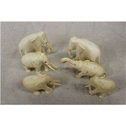 LOT OF 6 HAND CARVED IVORY ELEPHANTS (TALLEST IS 3")