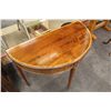 Image 2 : GEORGE III DEMI-LUNE CARD TABLE C. 1790, THE FLAME MAHOGANY TOP AND SATINWOOD CROSSBANDING FOLD OUT