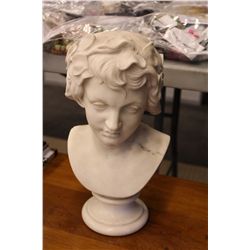 A VICTORIAN MARBLE BUST OF A WOMAN WEARING A GARLAND OF MORNING GLORY LEAVES IN HER HAIR, A SYMBOL