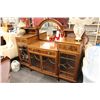 Image 1 : ANTIQUE FRENCH WALNUT BUFFET SIDEBOARD WITH GLASS DOORS AND DISPLAY MIRROR 41" HIGH  72" WIDE 20"