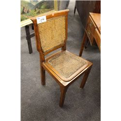 ANTIQUE OAK AND WICKER CHAIR