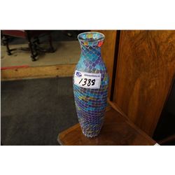 VINTAGE COLOURED GLASS MOSAIC VASE, 18" HIGH