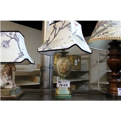 LAMP WITH SHADE- PORCELAIN FLORAL BASE