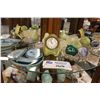 Image 1 : SHELF LOT OF MINERAL EGG GEMSTONE ROCKS, FRENCH IVORY DIPLAY CLOCK (WORKING) AND MORE