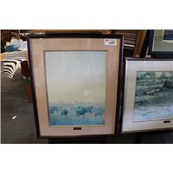 ROBERT BATEMAN FRAMED PRINT  WILDEBEESTS AT SUNSET 