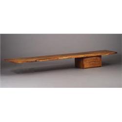 Fine and large GEORGE NAKASHIMA walnut free-edge wall-hanging console shelf, 1978, with two drawe...