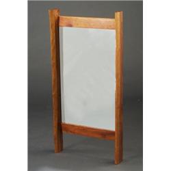 Fine and rare GEORGE NAKASHIMA wall-hanging mirror with free-edge cherry top and bottom rail and...