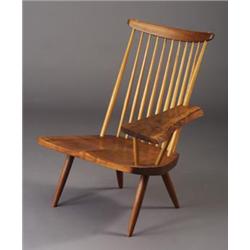 GEORGE NAKASHIMA walnut spindle-back lounge chair, 1978, with single free-edge arm and broad sadd...