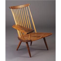 GEORGE NAKASHIMA walnut spindle-back lounge chair, 1978, with single free-edge arm and broad sadd...