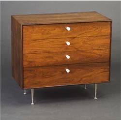 Exceptional GEORGE NELSON for HERMAN MILLER "Thin-Edge" walnut veneer four-drawer chest with whit...