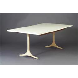 GEORGE NELSON for HERMAN MILLER swag leg extension dining table (no.5559) with white micarta top,...