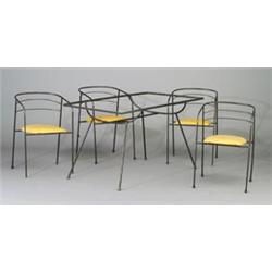 Early GEORGE NELSON for ARBUCK tubular wrought-iron dining table and four chairs with ochre vinyl...