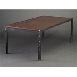 VAN KEPPEL-GREEN "Quarto" dining table with black enameled aluminum frame and inset rosewood lami...